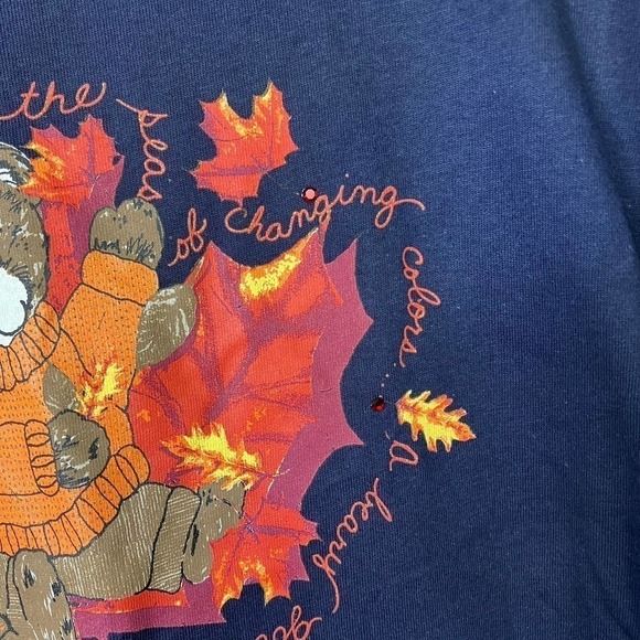 FASHION Bug Fall Autumn Teddy Bear Navy Blue Long Sleeve T-Shirt Plus Size 2X - Picture 10 of 16